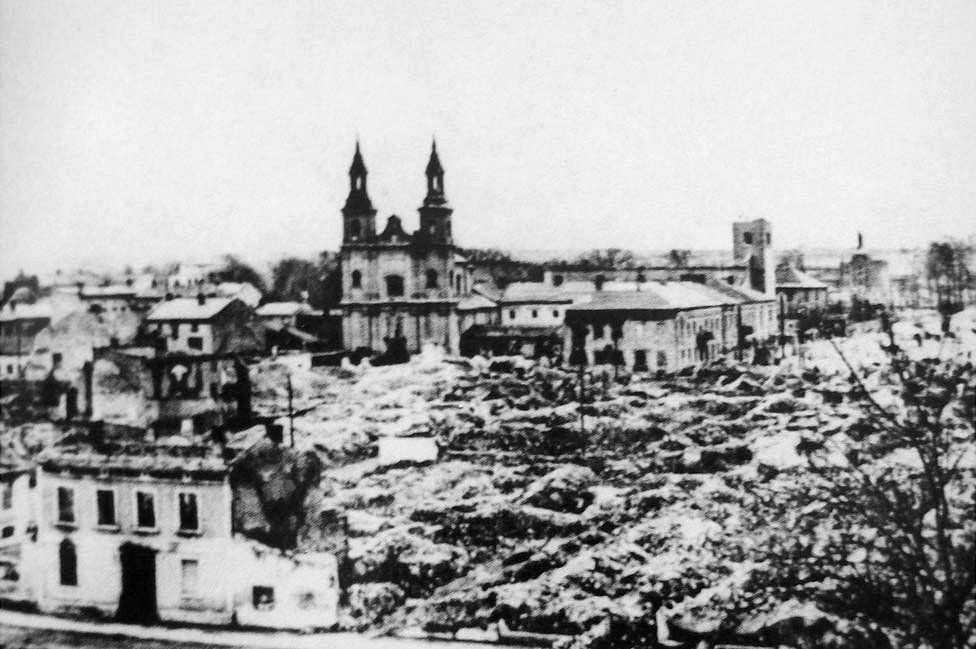 The centre of Wielun in Poland, a short distance from the German border, after the bombardment of 1 September 1939