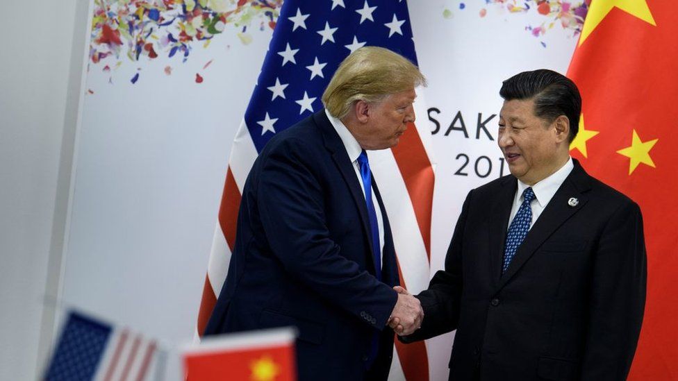 The US President Donald Trump meeting China's President Xi Jinping at the G20 meeting in Japan in 2019