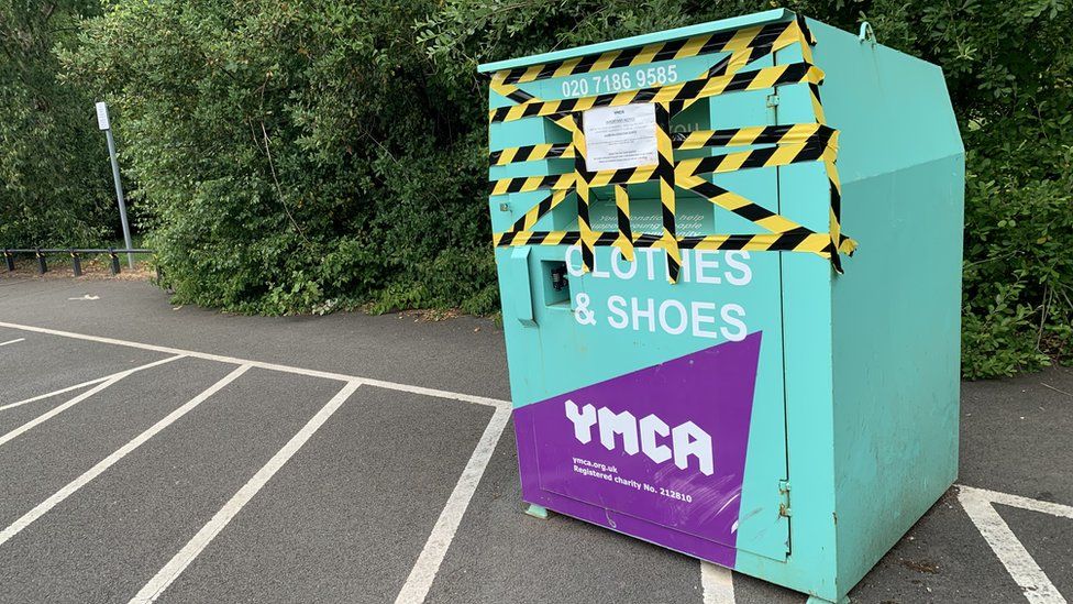 YMCA donation box taped up