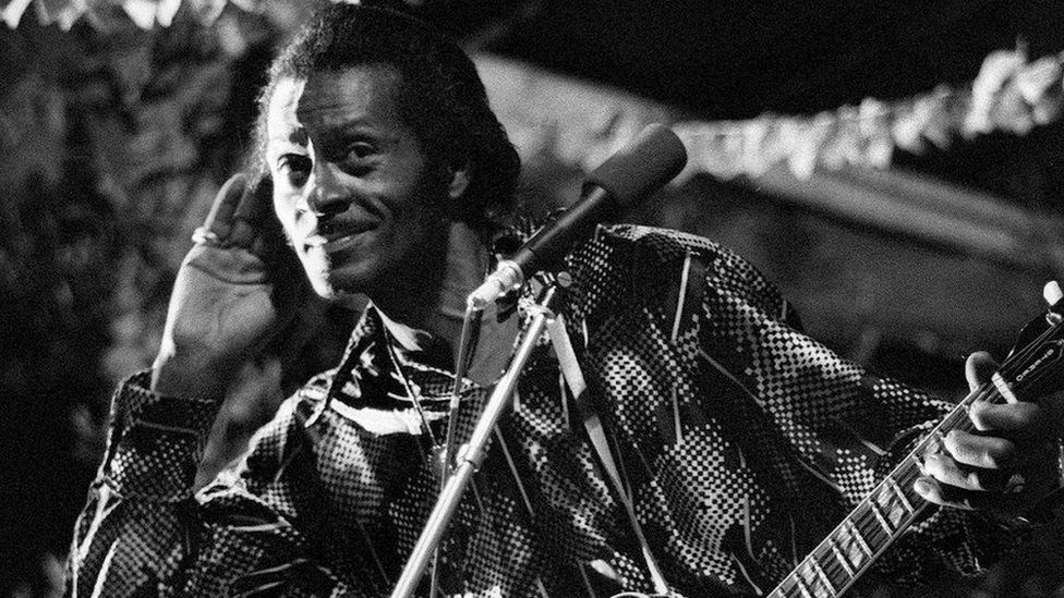 This file photo taken on July 10, 1981 shows US rock singer Chuck Berry performing in Nice, France during the "Grand Jazz Parade