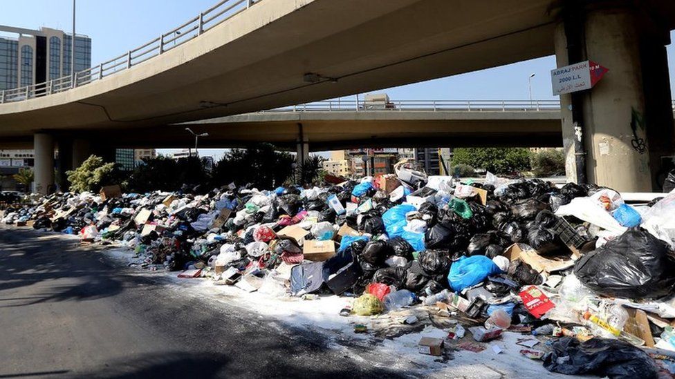 Rubbish is piled up in Beirut on 23 July
