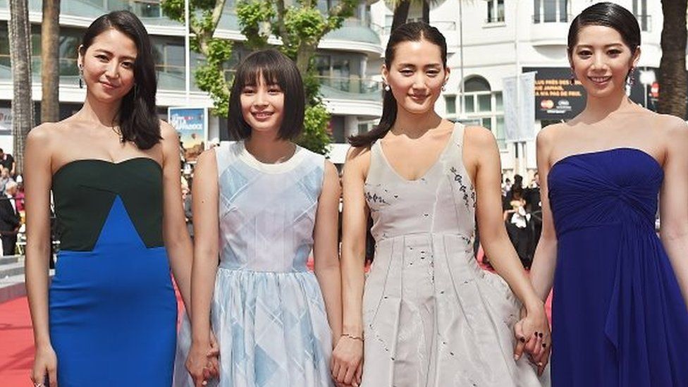 Japanese actresses Masami Nagasawa, Suzu Hirose, Ayase Haruka and Kaho pose as they arrive for the screening of the film 'Umimachi Diary' (Our Little Sister) during the 68th Cannes Film Festival in Cannes, southeastern France, on May 14, 2015
