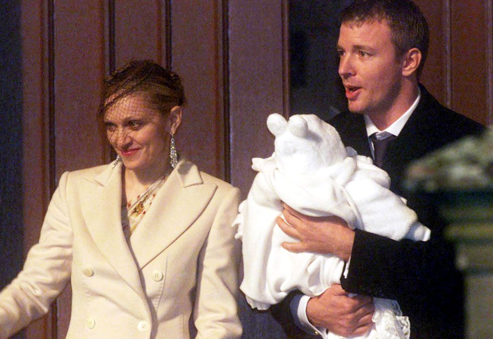 Madonna, Guy Ritchie and baby Rocco seen leaving Dornoch Cathedral in Scotland in 2000