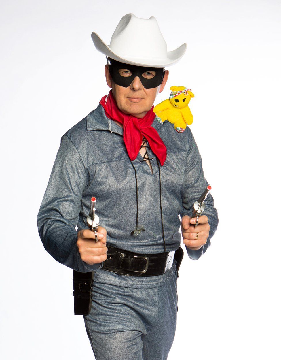 Bill Turnbull dressing up as the Lone Ranger for Children in Need
