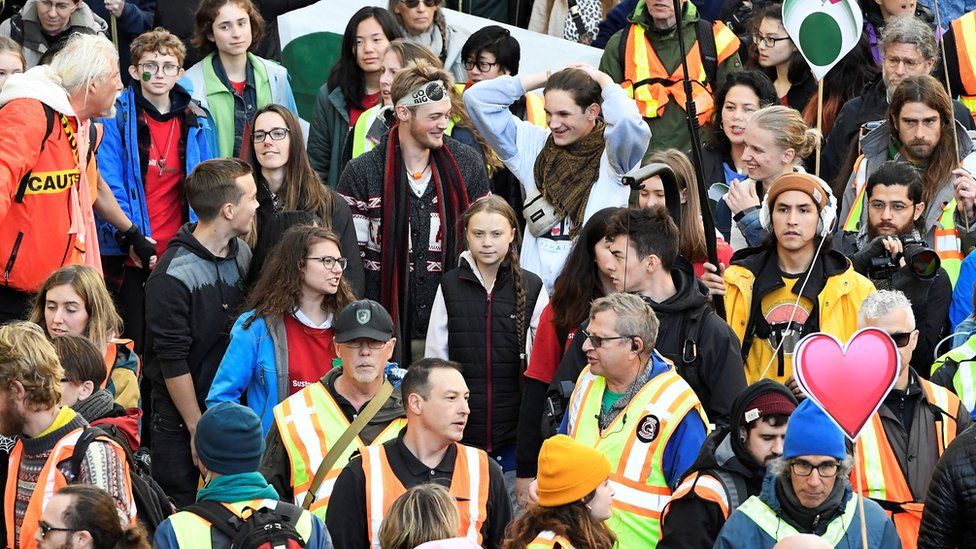 Greta Thunberg em uma greve pelo clima em março em Vancouver