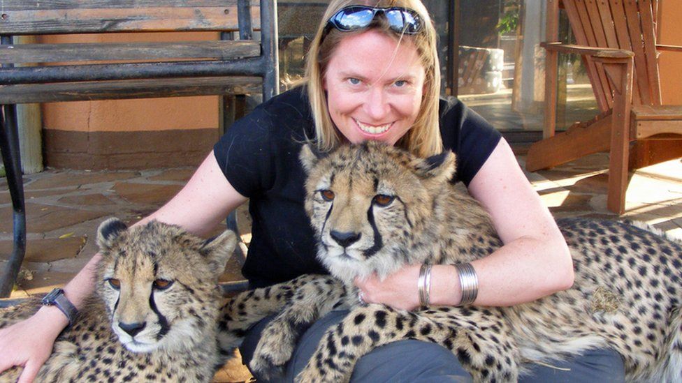 Amy Dickman with cheetahs