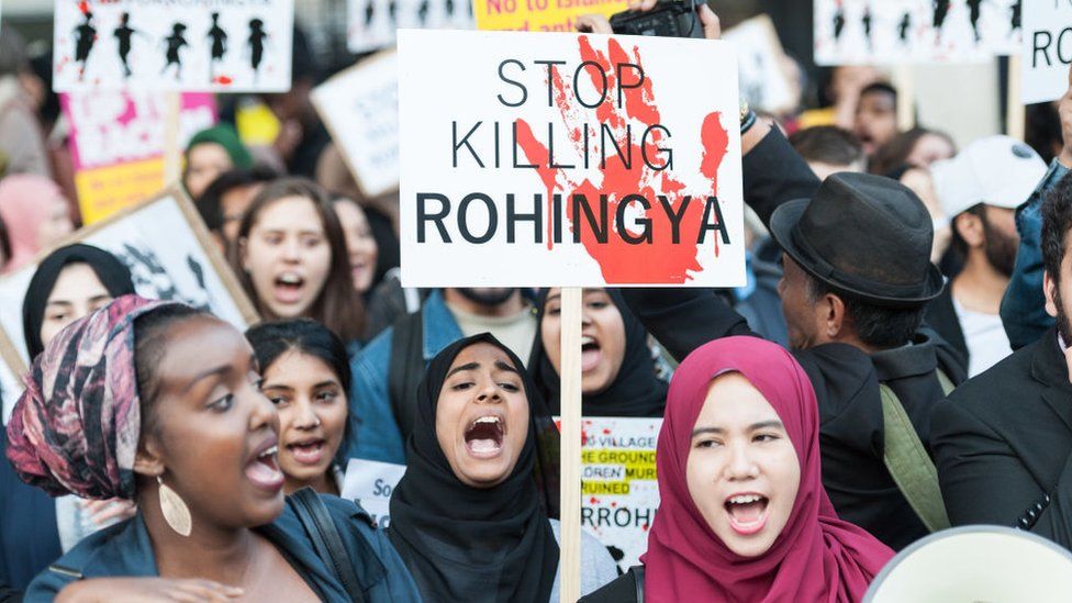 Demonstrators in London protest Myanmar's treatment of the Rohingya