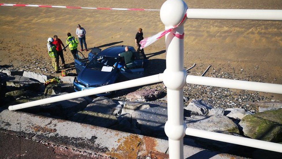Rhos on Sea beach crash leaves two people in hospital BBC News