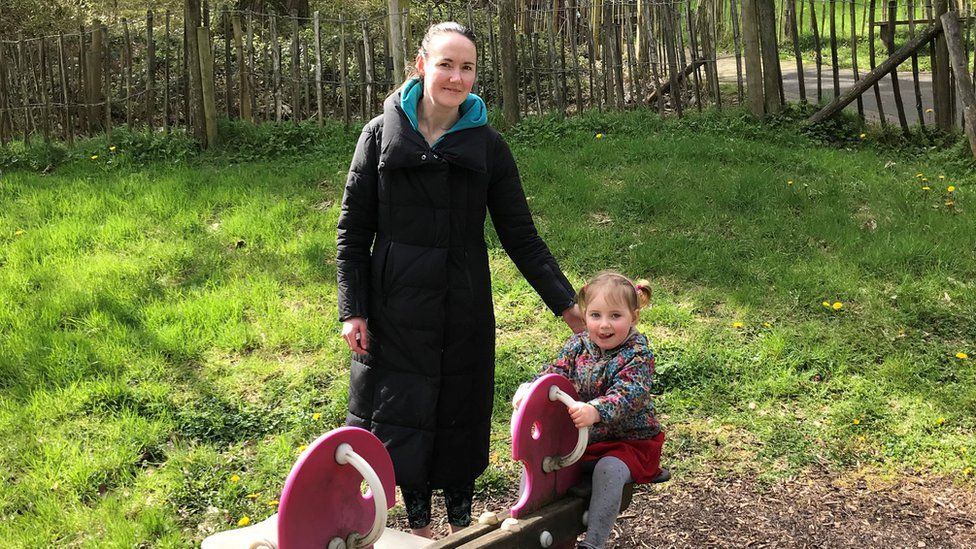 Carmel McKinley and her daughter Alice in Slieve Gullion Forest Park
