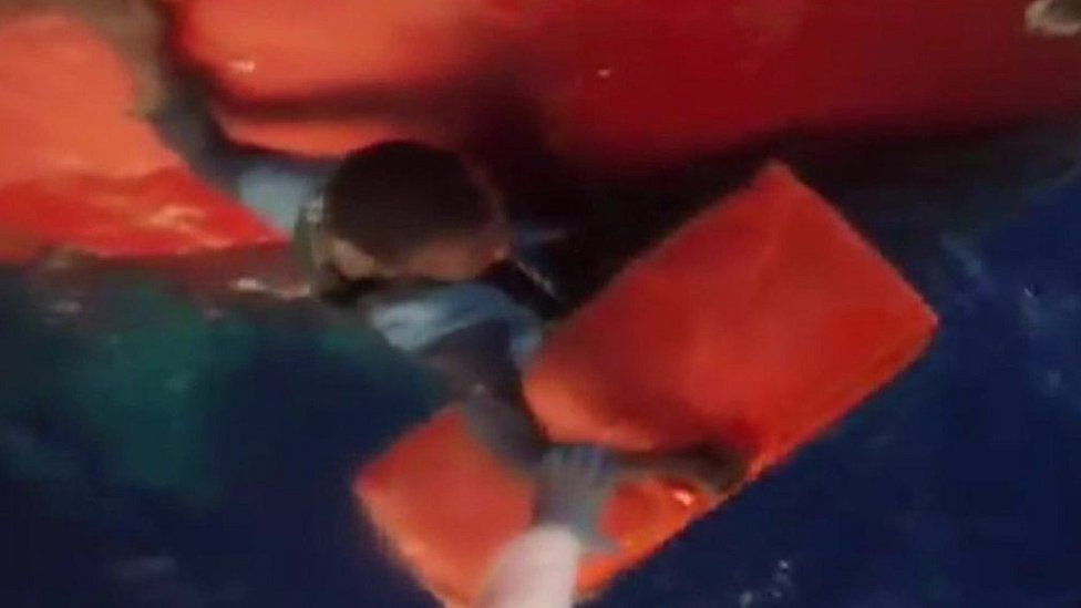 Rescue from ship's rudder