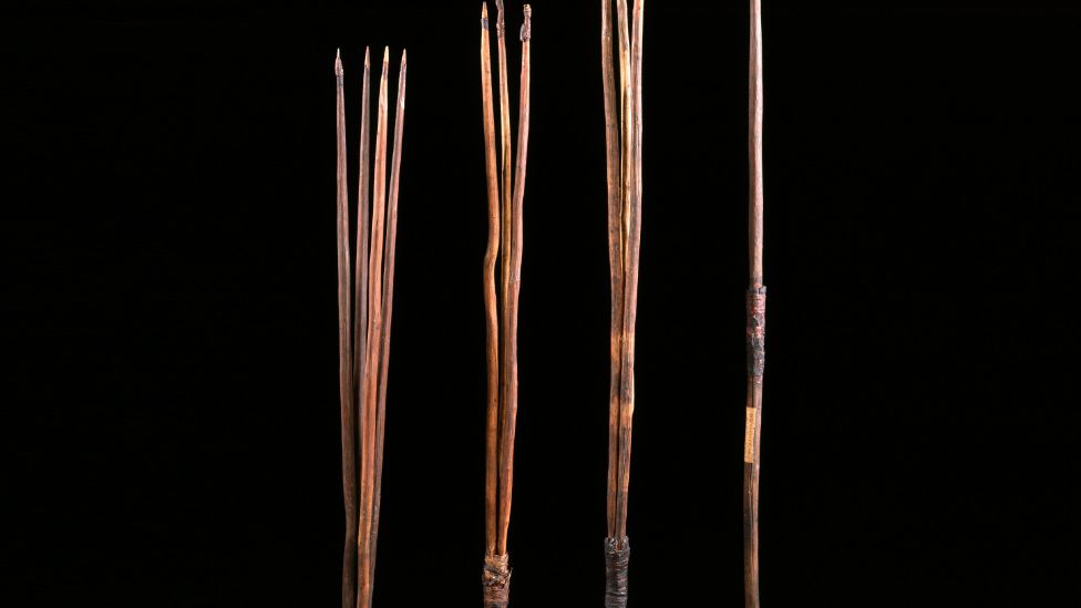 The four multi-tipped wooden spears
