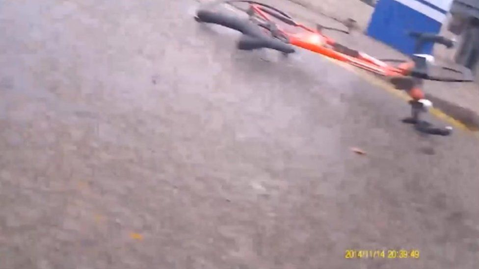 Bicycle on the road after the collision