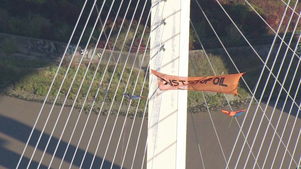 Just Stop Oil protesters at the QE2 Bridge near Dartford