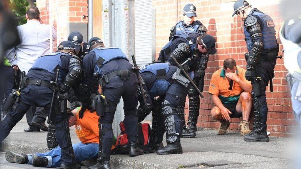 Police deployed capsicum spray at the protest in Melbourne