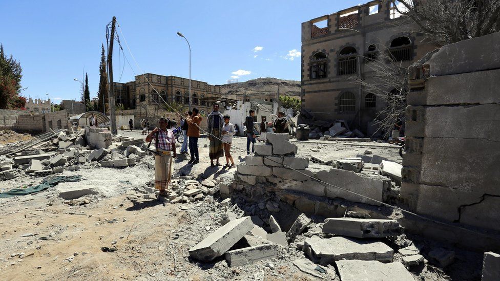 Destruction in neighbourhood of Sanaa hit by air strike