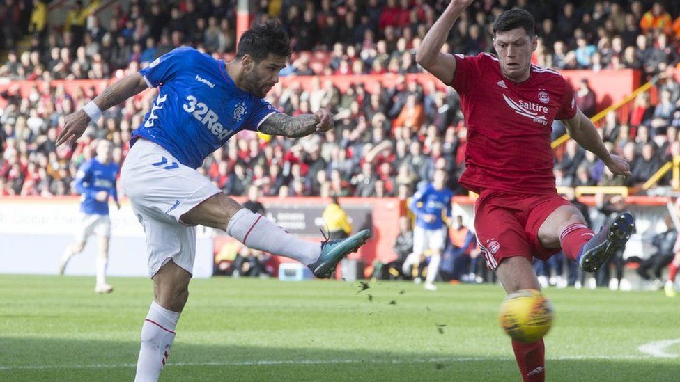 Daniel Candeias (left) during the William Hill Scottish Cup quarter final match at Pittodrie Stadium, Aberdeen