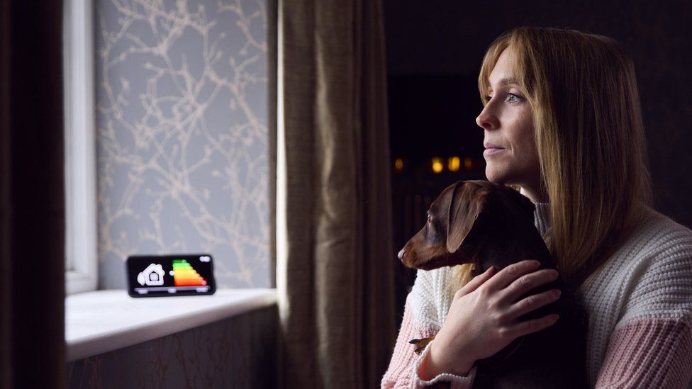 Stock image of a woman and dog with smart meter