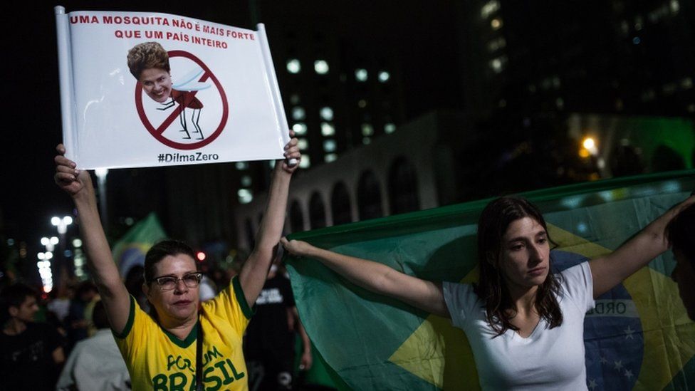 Demonstrators protest for the impeachment of President Dilma Rousseff and also against corruption being investigated involving resource diversion and money laundering in Petrobras scandal of corruption on 16 March 16 in Sao Paulo