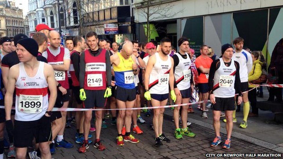 Runners at the start line of the Newport half marathon in 2015