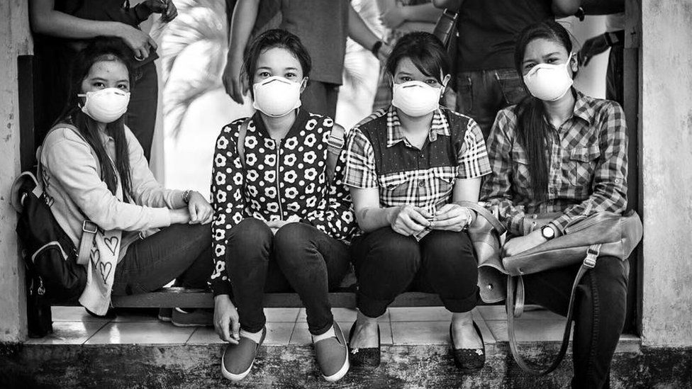 Students at The University of Palangkaraya put on N95 masks