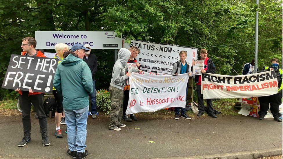 Protesters outside Derwentside