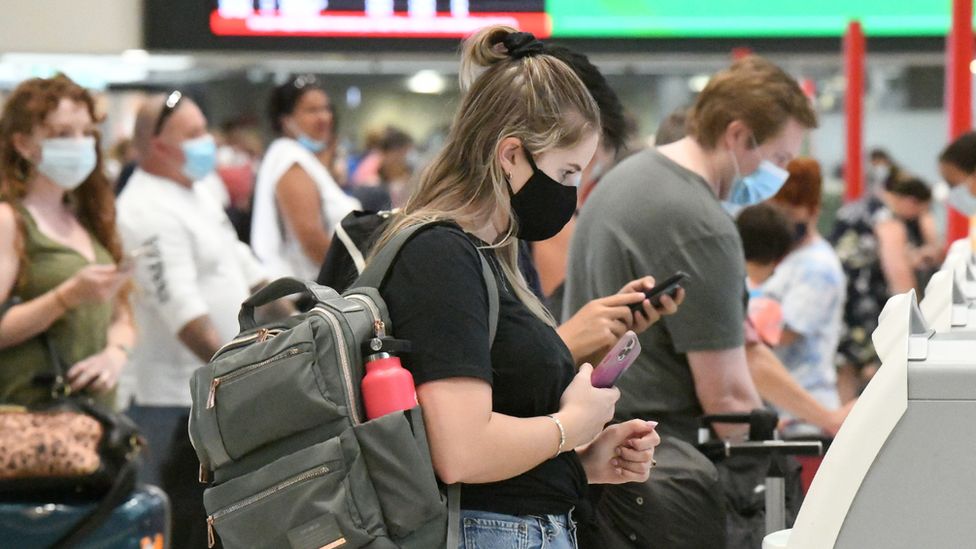 Brisbane Airport in April as people flew out of the city prior to its lockdown