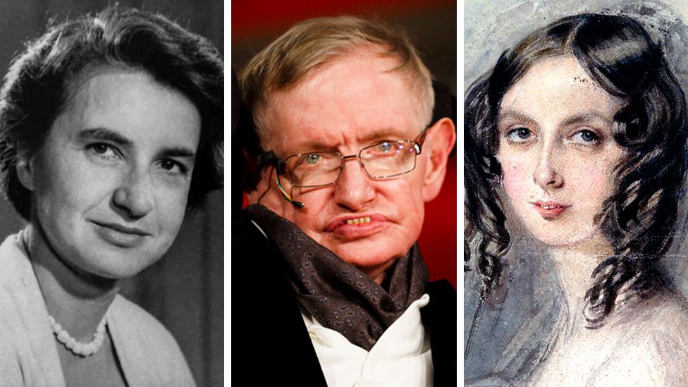 portraits of Rosalind Franklin, Stephen Hawking and Ada Lovelace