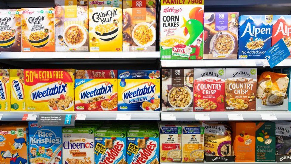Cereal on a supermarket shelf