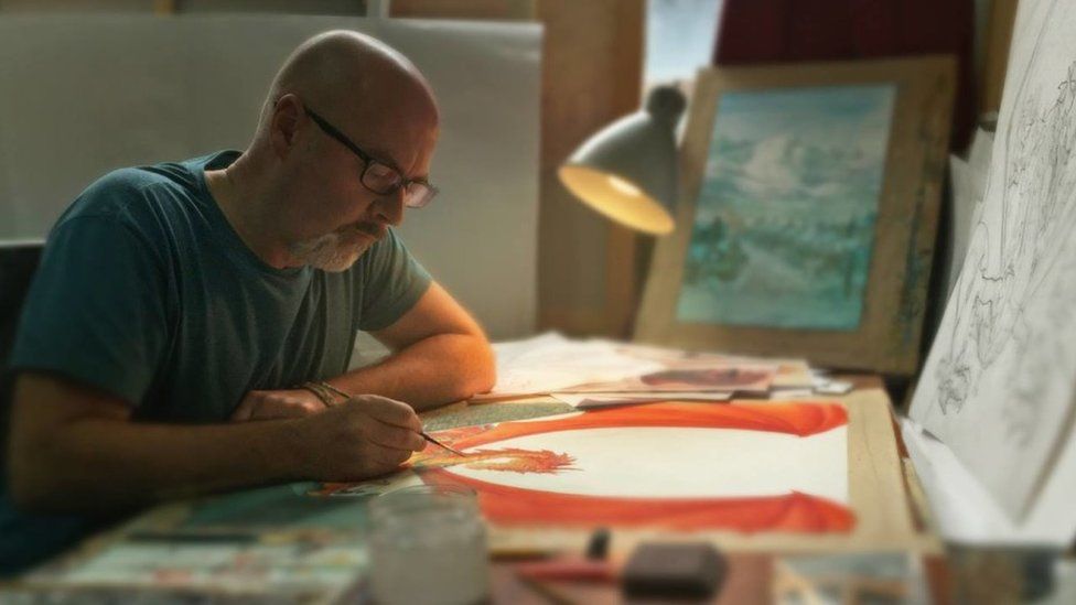 PJ Lynch at work in his studio