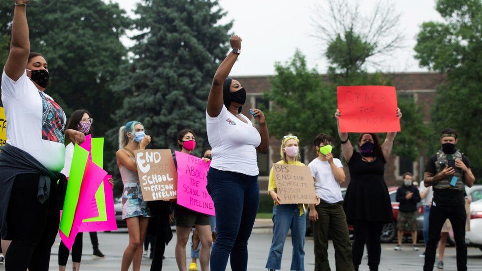 Protesters call for Grace's release in Michigan on 16 July 2020