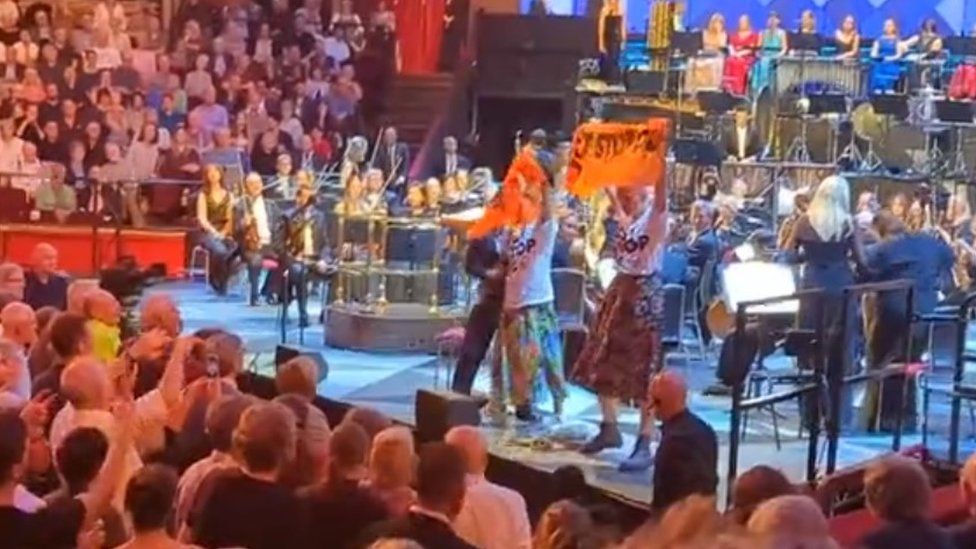 Just Stop Oil protesters at the Proms on 14 July 2023
