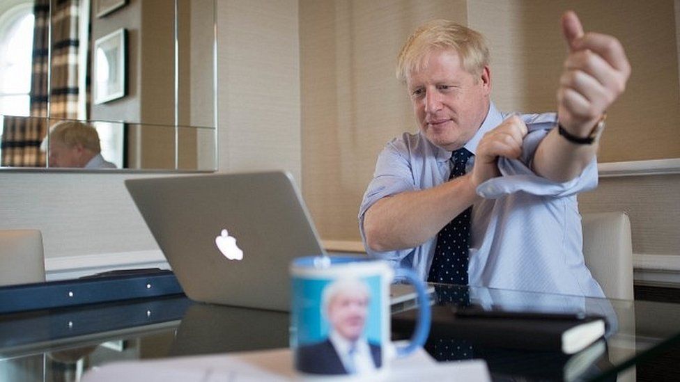 Boris Johnson putting the finishing touches to his conference speech