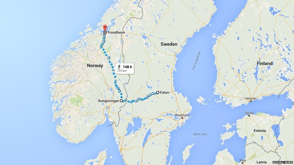 Falun to Trondheim route