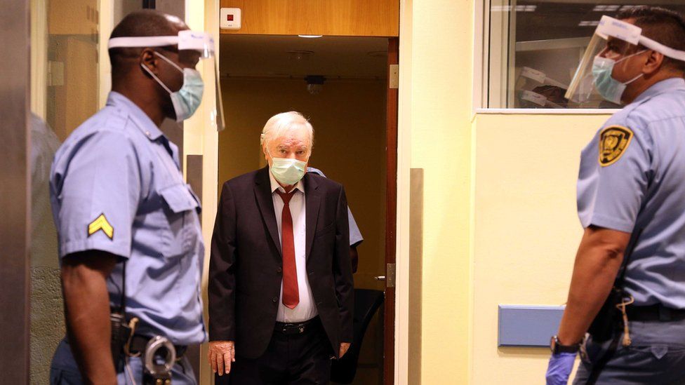 Ratko Mladic (C) arriving for his appeal against his sentence at the UN tribunal in The, Hague, the Netherlands, 25 August 2020