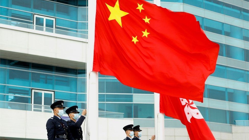 Chinese and Hong Kong flags