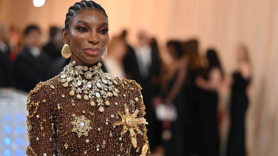 ritish screenwriter and actress Michaela Coel arrives for the 2023 Met Gala at the Metropolitan Museum of Art on May 1, 2023, in New York. - The Gala raises money for the Metropolitan Museum of Art's Costume Institute. The Gala's 2023 theme is "Karl Lagerfeld: A Line of Beauty."