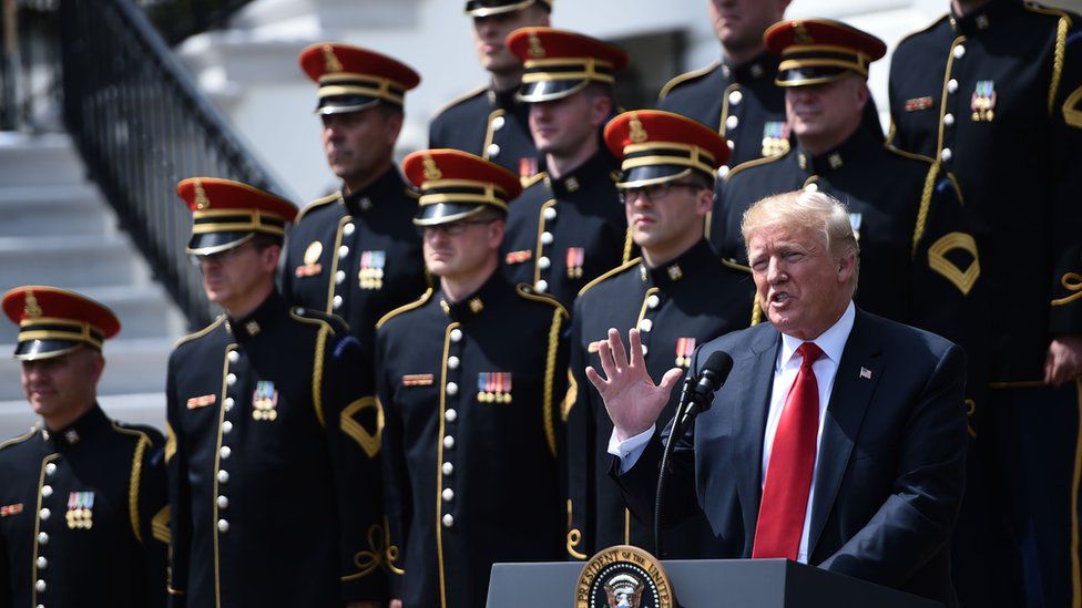 Donald Trump speaks at a "patriotic event" at the White House.