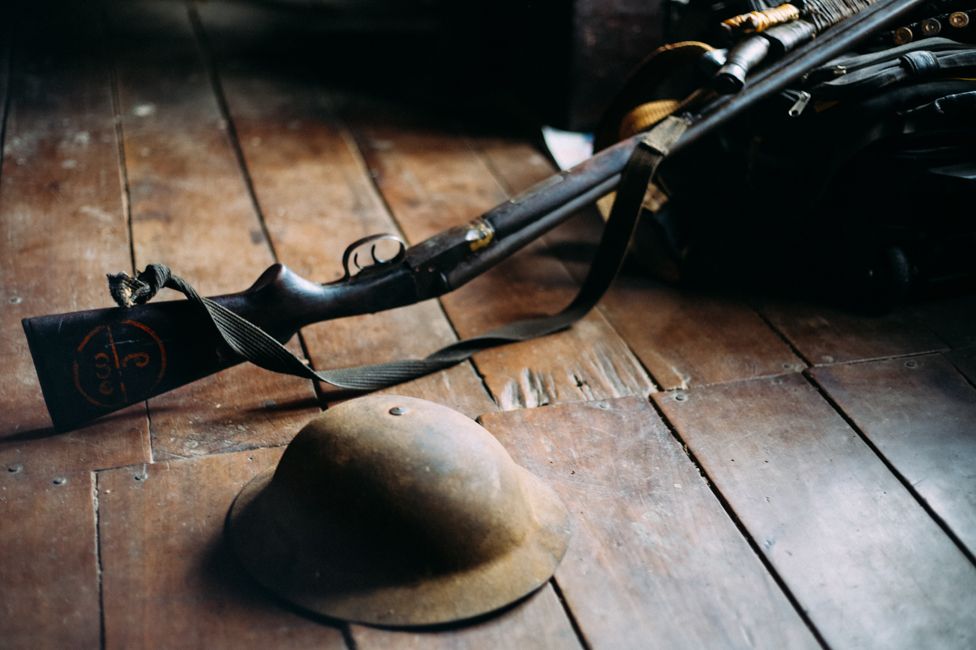 A British shotgun and helmet found in Chin state