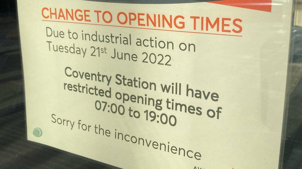 Strike sign at Coventry station