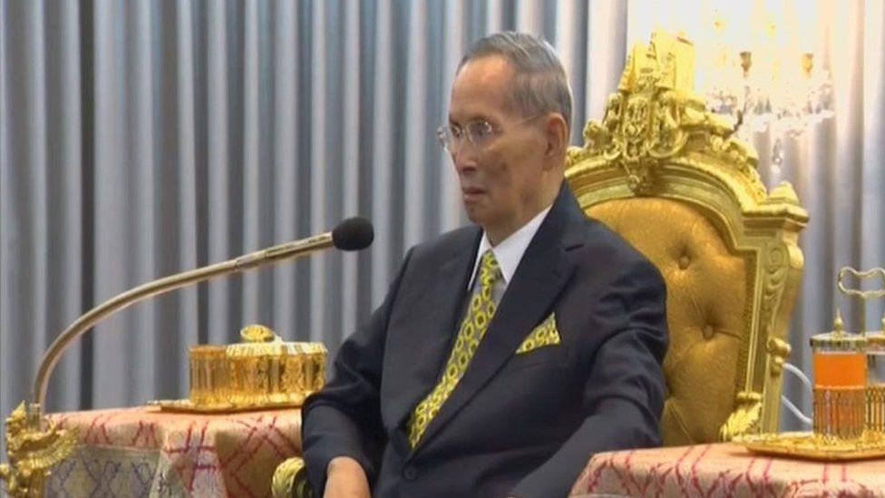 Thailand's King Bhumibol Adulyadej is seen attending a ceremony in Bangkok, Thailand 14 December 2015 in this still image taken from Thai TV Pool video.