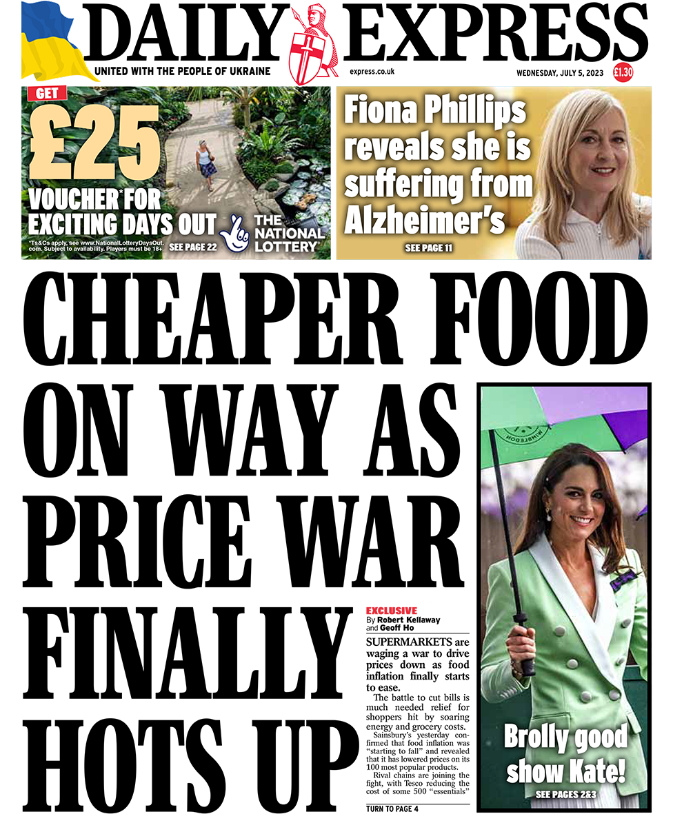 Заголовок на первой полосе Daily Express гласит: «По мере того, как ценовая война наконец-то обостряется, еда становится дешевле»