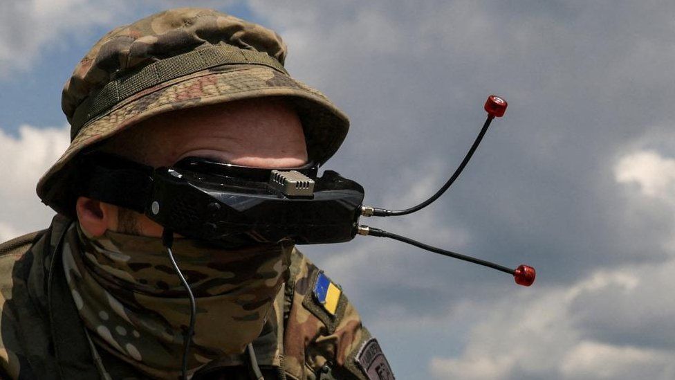 A Ukrainian marine attends FPV-drone flight training amid Russia's attack on Ukraine, in Dnipropetrovsk region, Ukraine on 15 May 2023.