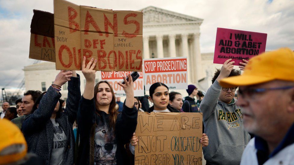 Abortion rights supporters stage a counter-protest during the 50th annual March for Life rally on the National Mall on January 20, 2023 in Washington, DC