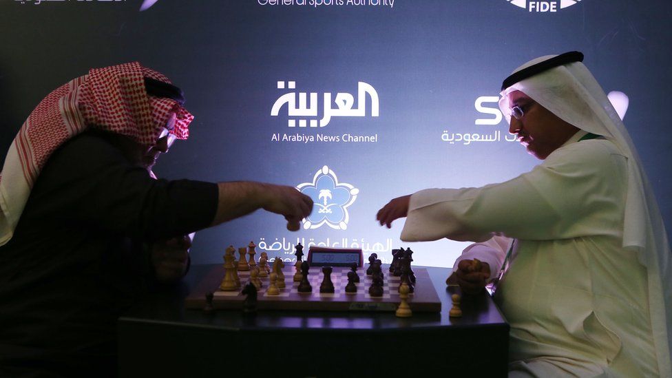 Attendees play chess for fun as they attend at the King Salman Rapid Blitz Chess Championships opening in Riyadh, Saudi Arabia, December 25