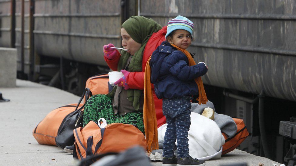 Migrants near northern Macedonian village of Tabanovce, 24 Jan 16