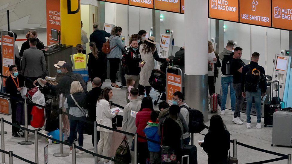 File image of a queue at London's Gatwick Airport