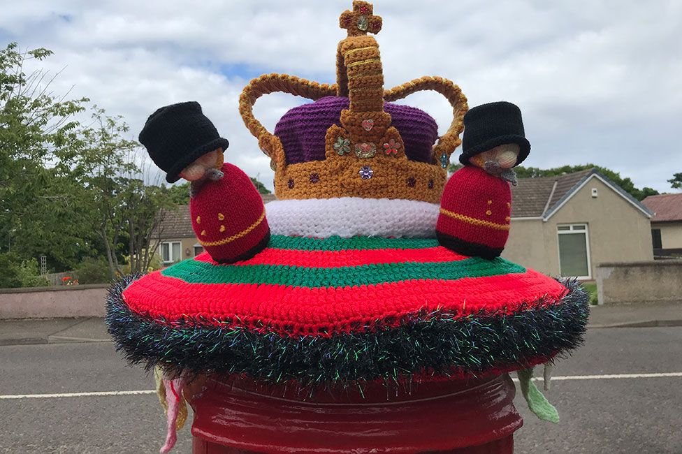 North Berwick post boxes beautiful knitted crowns - "How joyful and what a lot of effort went into marking the jubilee."