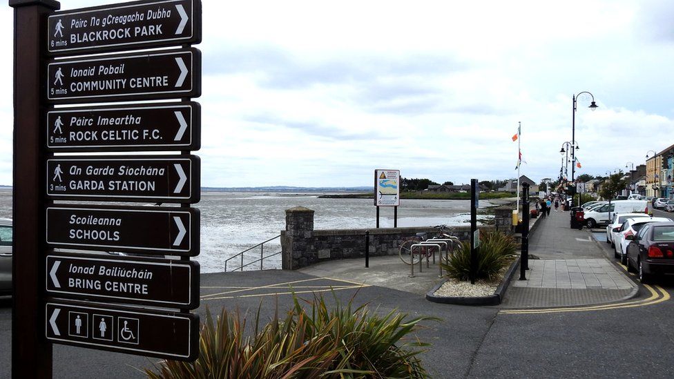 Visitor attraction signage along the promenade in Blackrock, Dundalk, County Louth, Ireland.