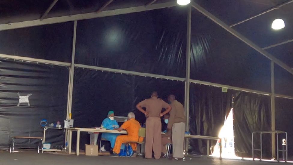 Medics in a tent at Sebokeng Hospital, South Africa