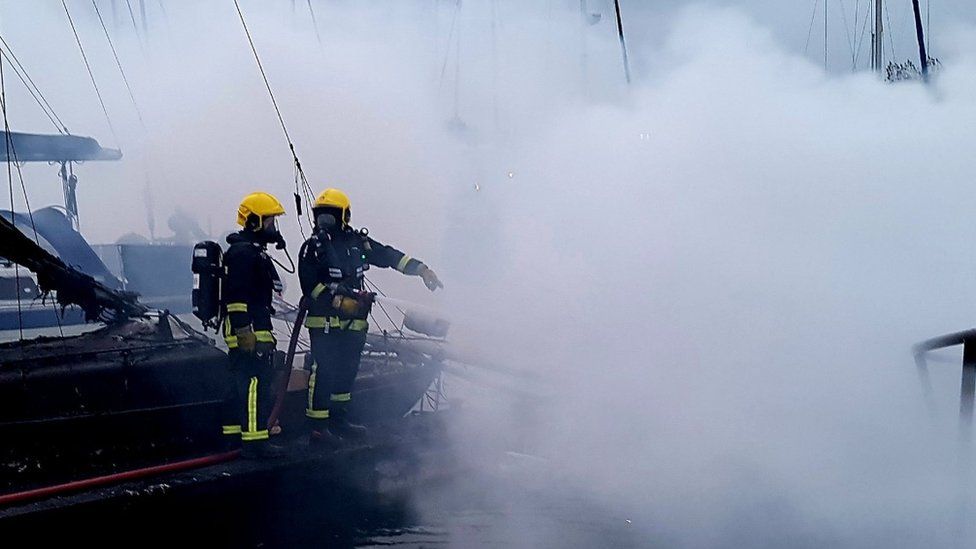 Hayling Island marina fire Boats sink and others damaged BBC News